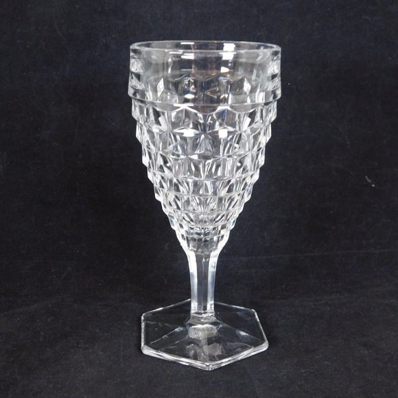 Lot of 2 Fostoria American Clear Glass Water Goblet 7" tall 9 oz Diamond Cube - Picture 9 of 11